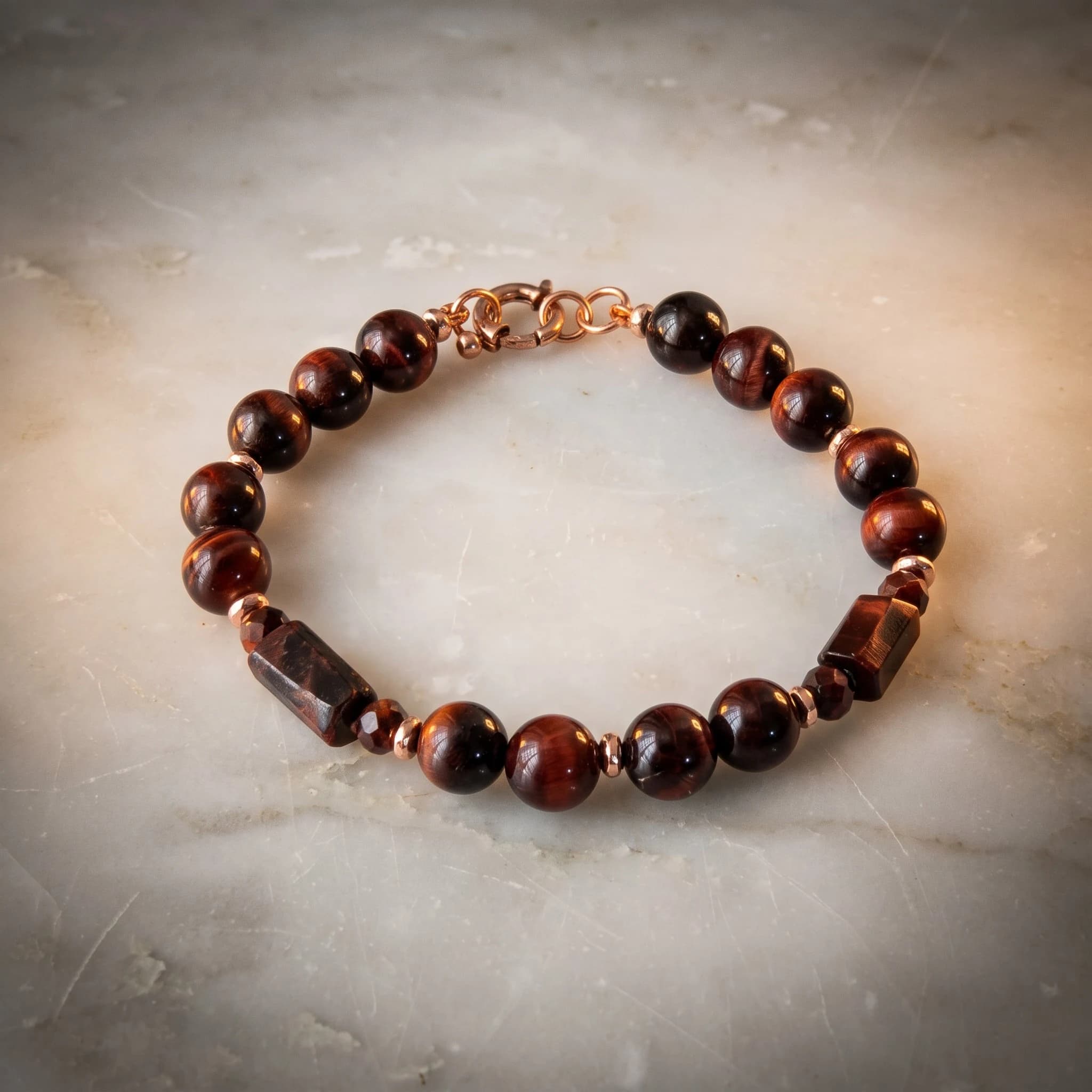 Bracciale occhio di tigre rosso e ematite rosé — foto 5