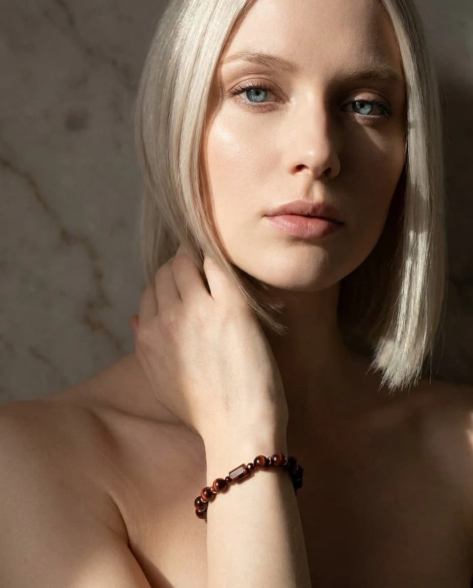 Bracciale occhio di tigre rosso e ematite rosé — foto 1