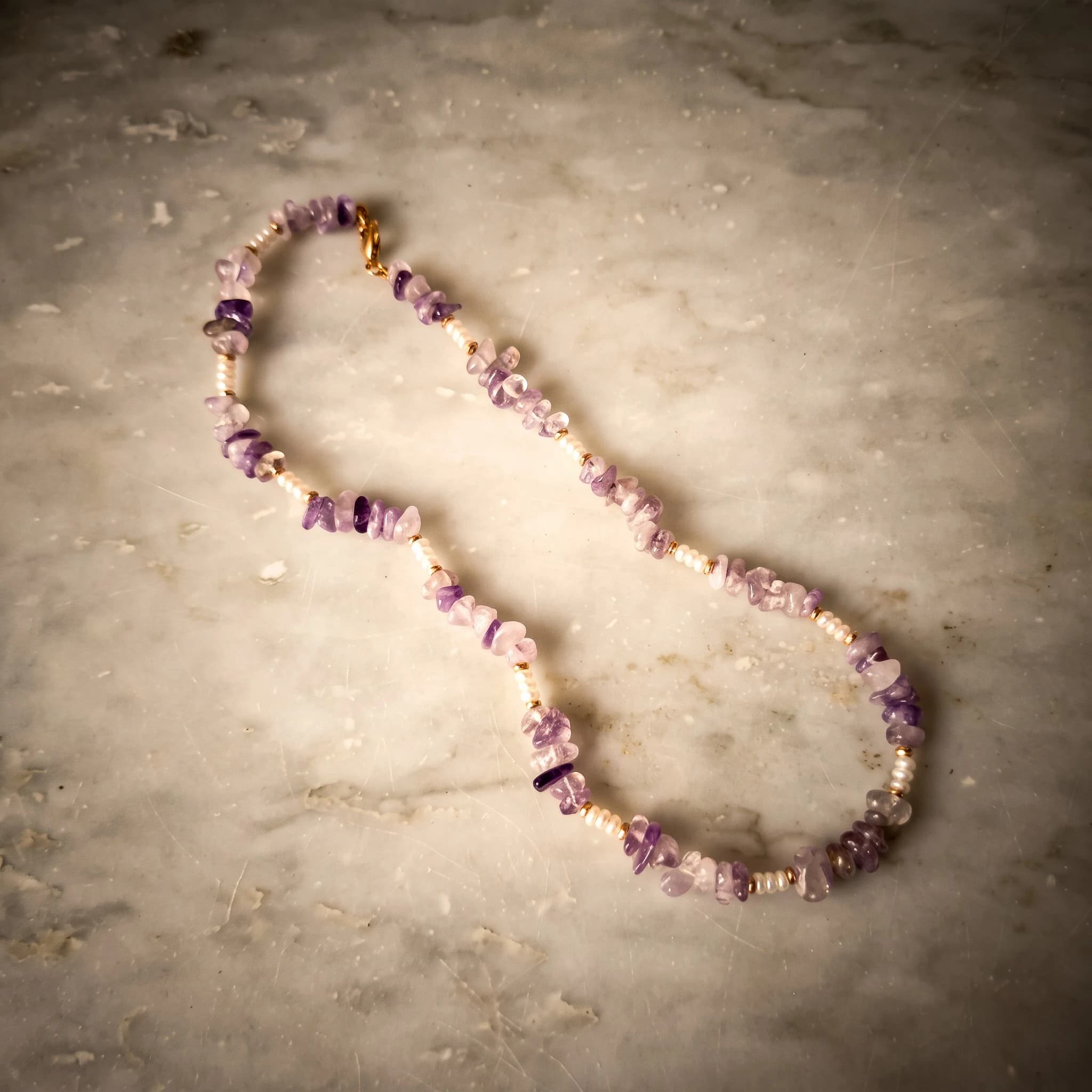Collana ametista a chips, perle d'acqua dolce e ematite rosa — foto 4