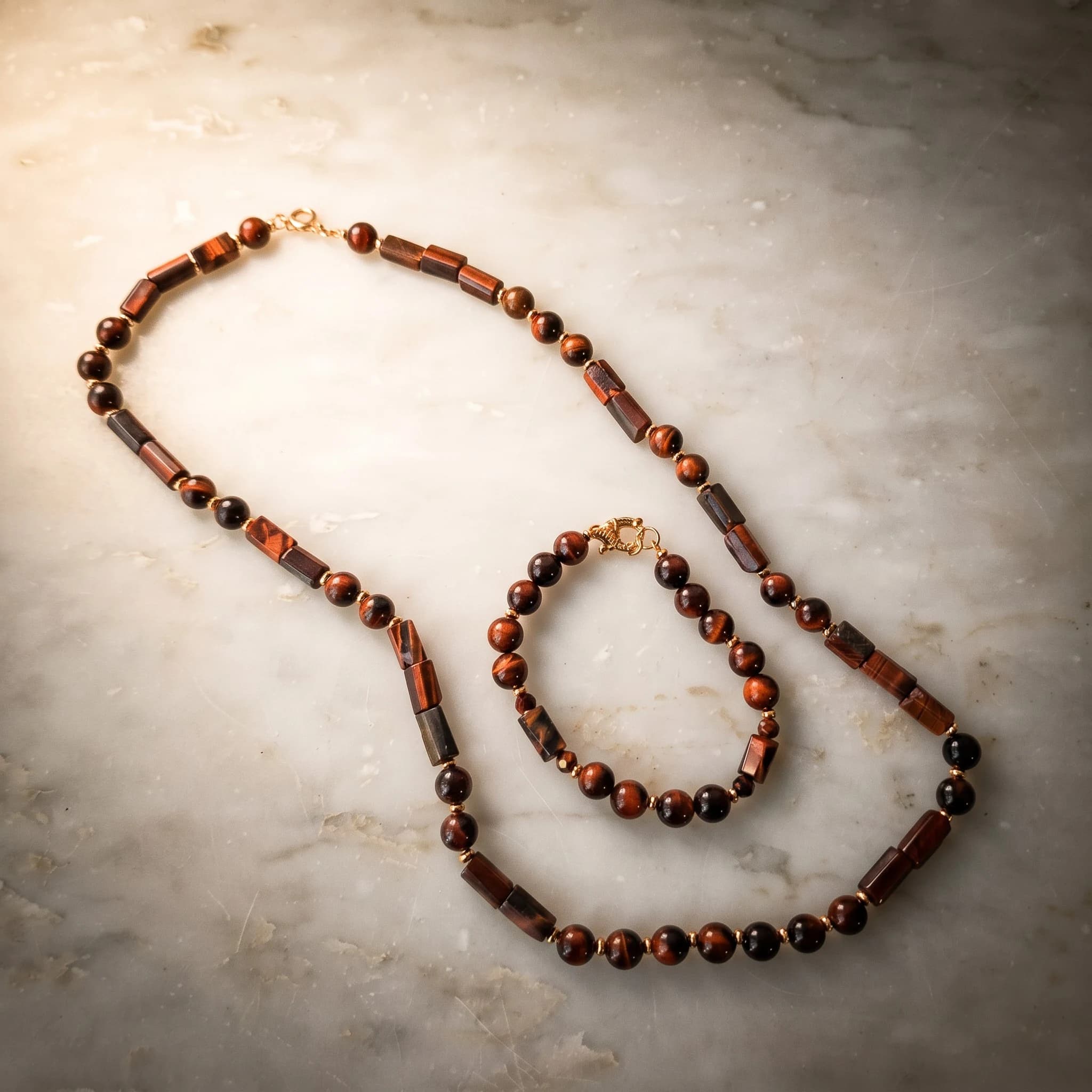 Collana occhio di tigre rosso e ematite rosé — foto 6