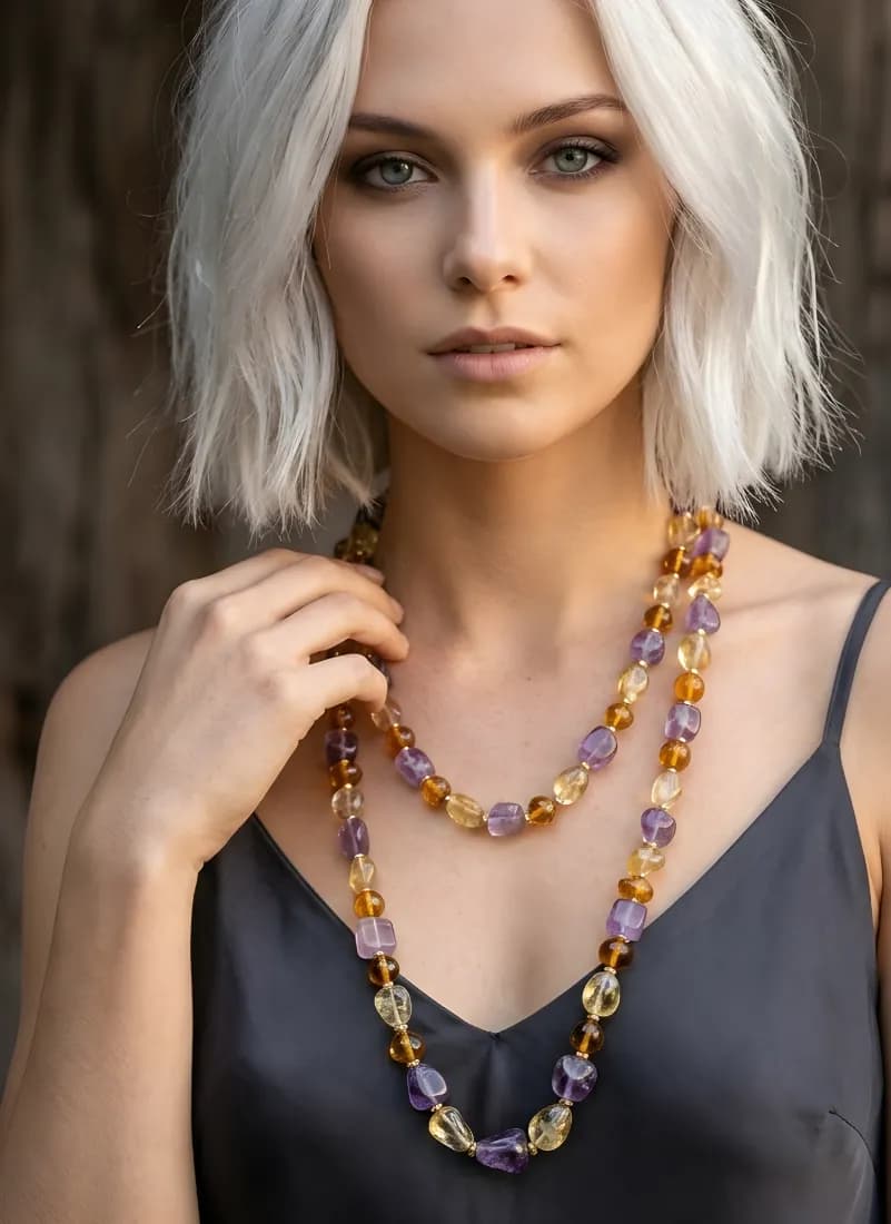 Collana ametrino (ametista e citrino) e ambra — foto 1